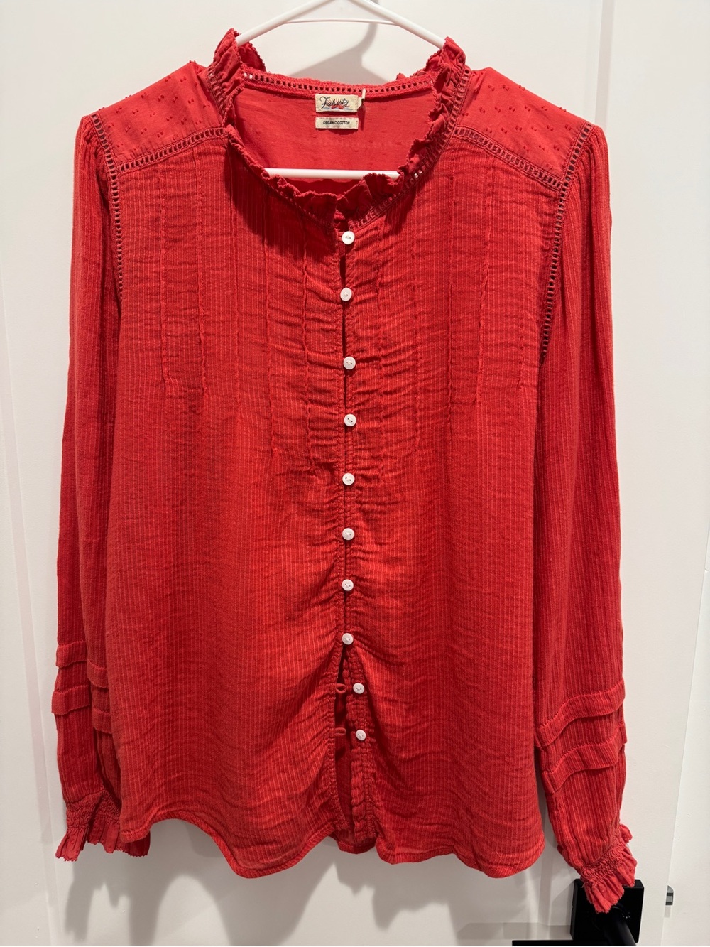 Faherty Coral Button-Down Ruffled Cuff Blouse - Picture 2 of 10